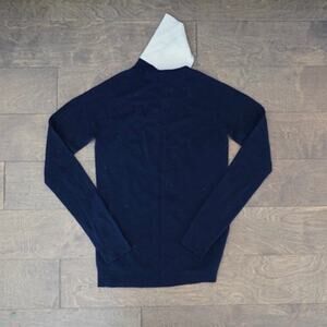 Trademark Long Sleeve 100% Merino Wool Sweater Two tone Blue Womens Size XS